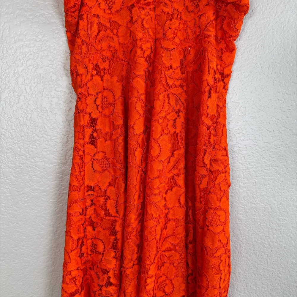 Sandro Paris Riviera Lace Dress in Tangerine Orange size 2 Medium $455 - Picture 13 of 15